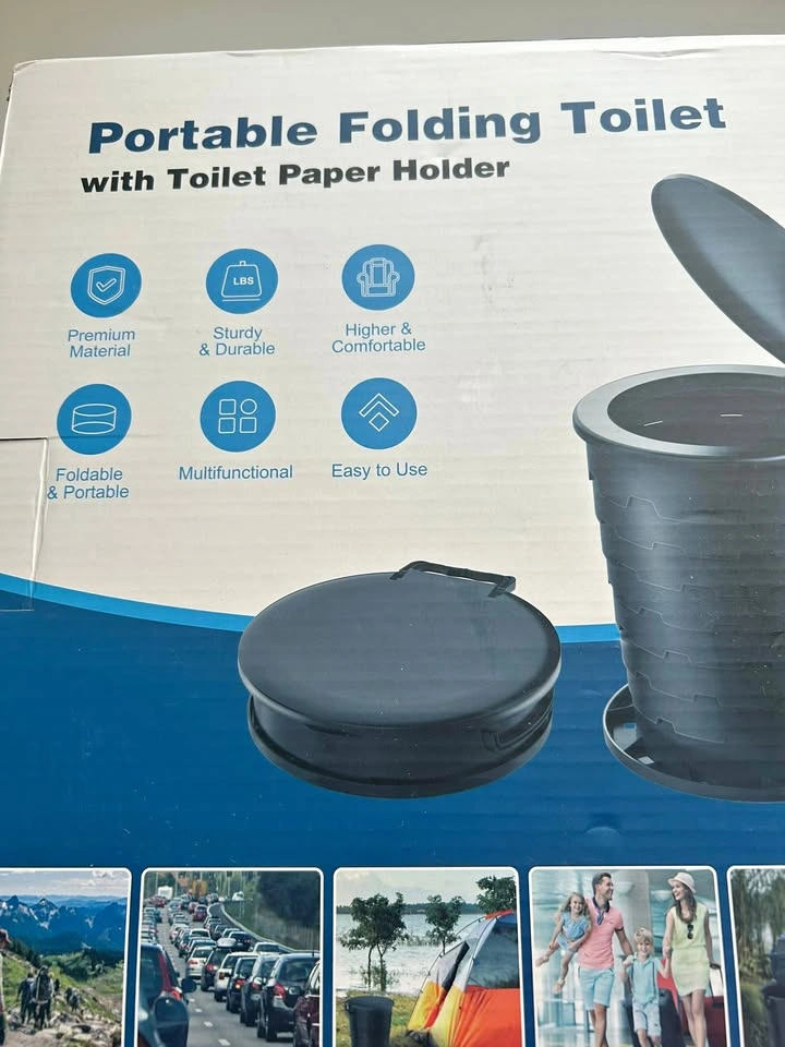 Portable Folding Toilet - Adjustable Camping Porta Potty with Li