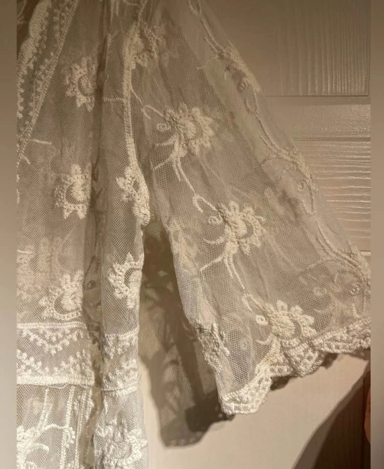 White Floral Embroidered Kimono Cover-Up Duster Size L/XL - photo 5