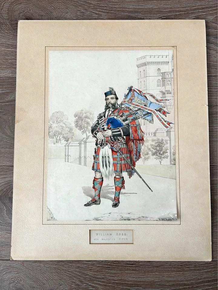 Antique 1870 Kenneth MacLeay Lithograph - Queen Victoria's Piper