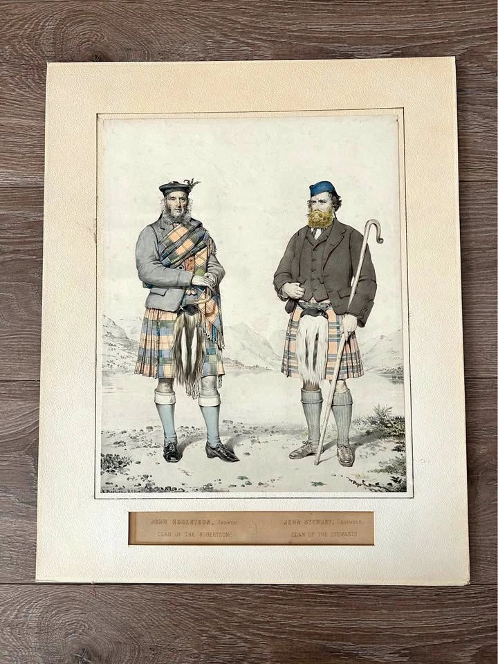 Antique 1870 Scottish Highland Lithograph – Harris Men