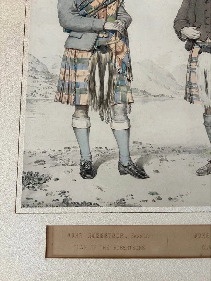 Antique 1870 Scottish Highland Lithograph – Harris Men - photo 2