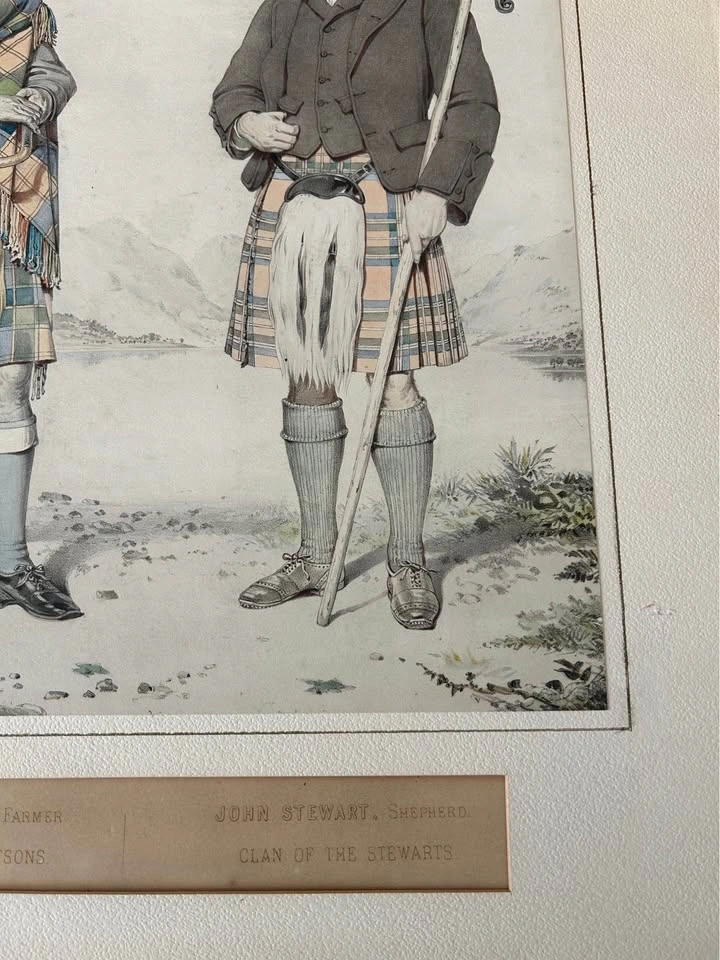 Antique 1870 Scottish Highland Lithograph – Harris Men - photo 3