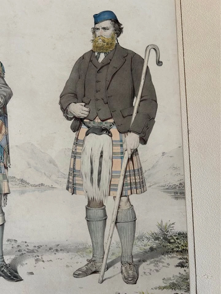 Antique 1870 Scottish Highland Lithograph – Harris Men - photo 4