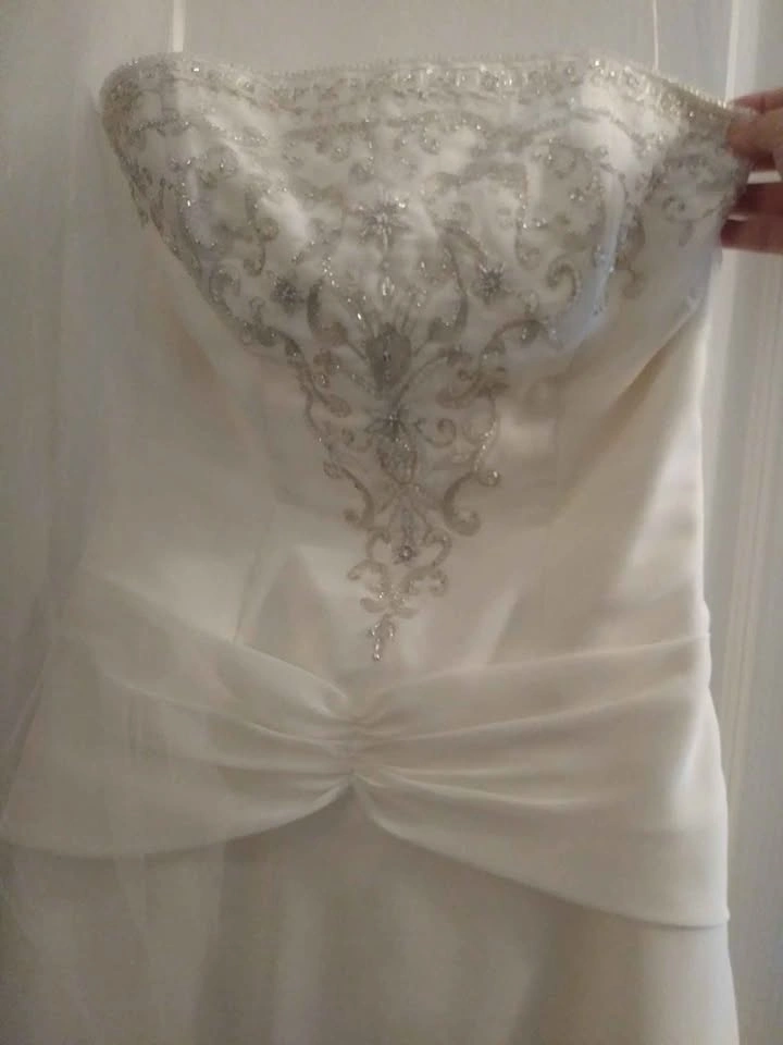 Used Custom Made Wedding Dress with David's Bridal Veil Size 8 - photo 2