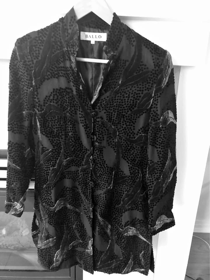 Vintage BALLO Silk Blend Burnout Velvet Jacket | Black Devoré Sh