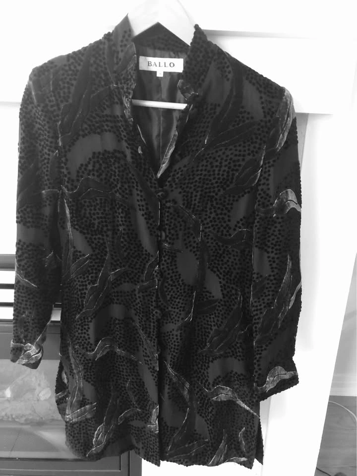 Vintage BALLO Silk Blend Burnout Velvet Jacket | Black Devoré Sh - photo 2