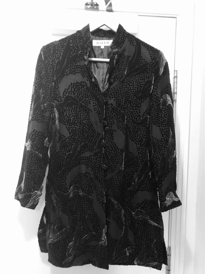 Vintage BALLO Silk Blend Burnout Velvet Jacket | Black Devoré Sh - photo 4