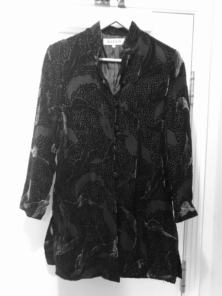 Vintage BALLO Silk Blend Burnout Velvet Jacket | Black Devoré Sh - photo 5