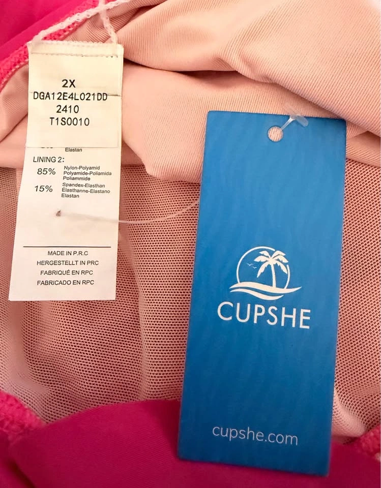 Cupshe Hot Pink Plus Size 2X Ruffle V-Neck Swimsuit - photo 5