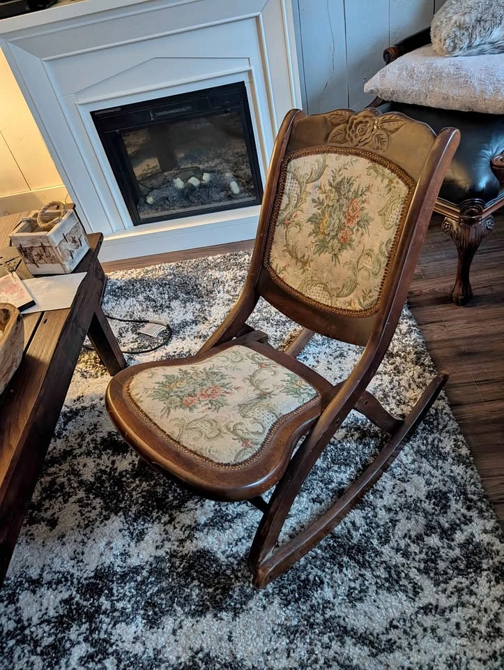 Vintage Folding Rocking Chair w/ Floral Upholstery