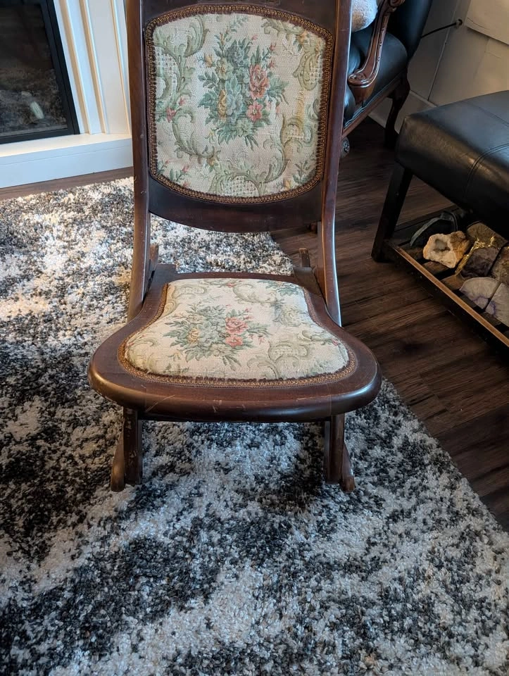 Vintage Folding Rocking Chair w/ Floral Upholstery - photo 2
