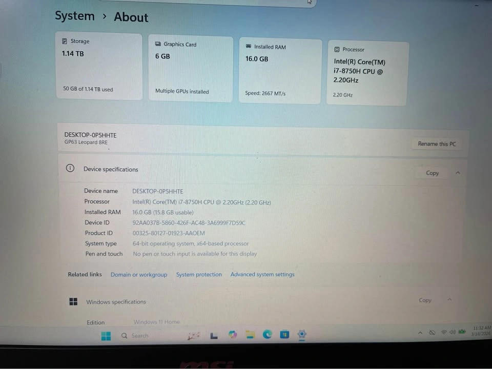 MSI GP63 Leopard 8RE Gaming Laptop i7 16GB RAM 1TB SSD GTX 1060 - photo 2