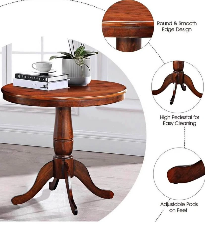 32" Round Dining Table – Solid Wood Pedestal, Walnut Finish (Bra