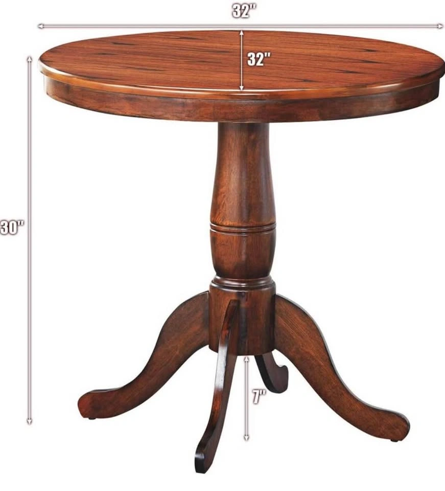 32" Round Dining Table – Solid Wood Pedestal, Walnut Finish (Bra - photo 2