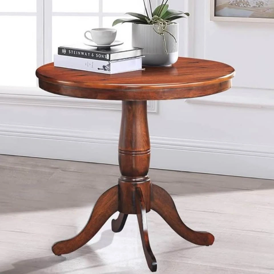 32" Round Dining Table – Solid Wood Pedestal, Walnut Finish (Bra - photo 3