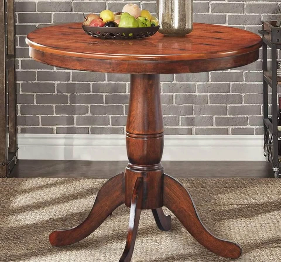 32" Round Dining Table – Solid Wood Pedestal, Walnut Finish (Bra - photo 5