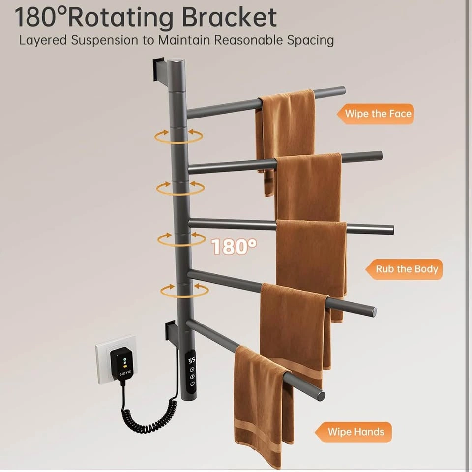 Brand New 180° Rotating Electric Towel Warmer with 5 Bars - photo 2