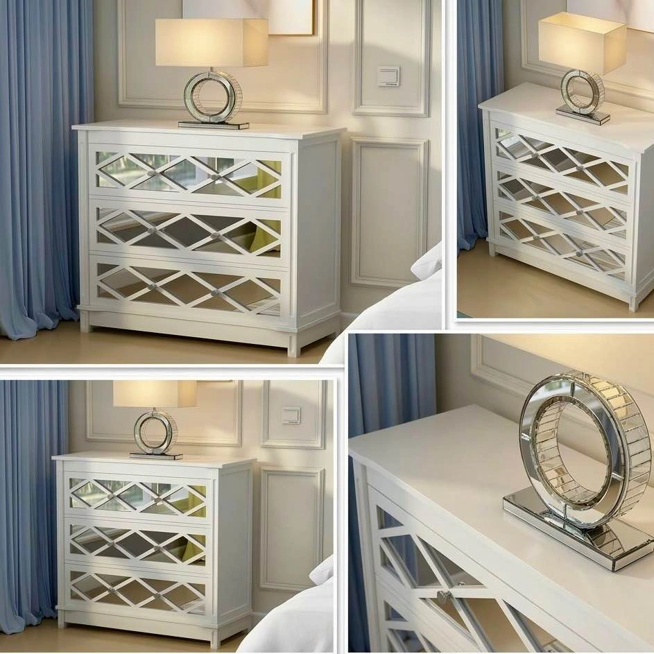 Table Lamp with Round Mirror Glass Base + 3-Drawer Mirrored Dres - photo 2