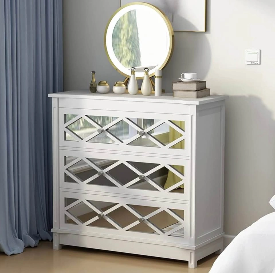 Table Lamp with Round Mirror Glass Base + 3-Drawer Mirrored Dres - photo 4