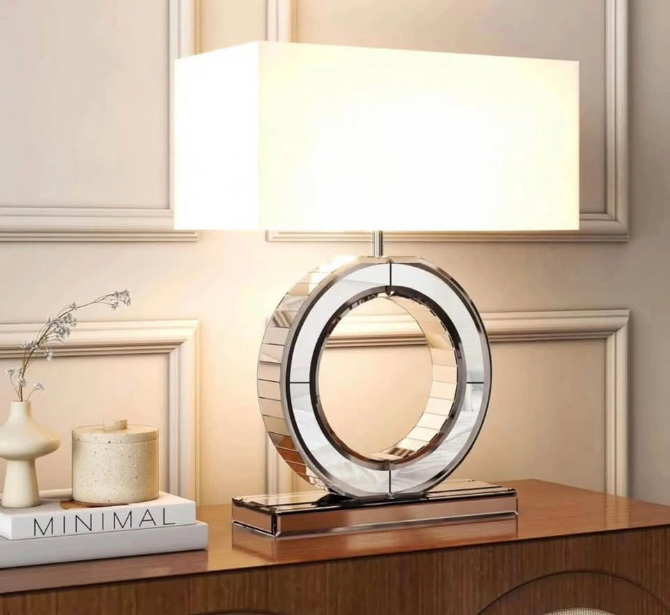 Table Lamp with Round Mirror Glass Base + 3-Drawer Mirrored Dres - photo 5