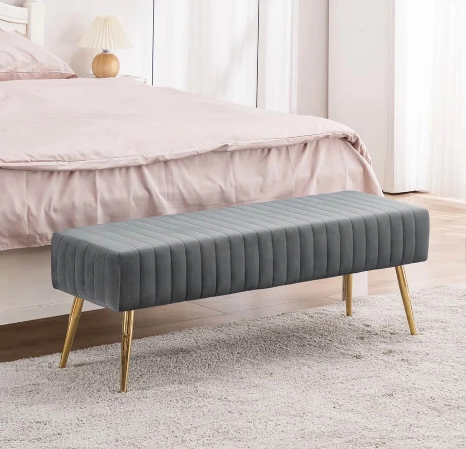 44” Velvet Bench – Gold Legs – Like New - photo 2