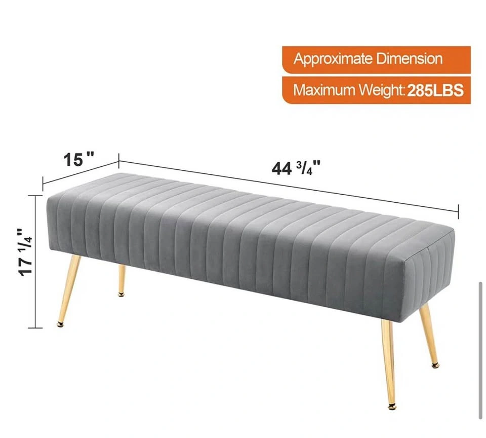 44” Velvet Bench – Gold Legs – Like New - photo 3