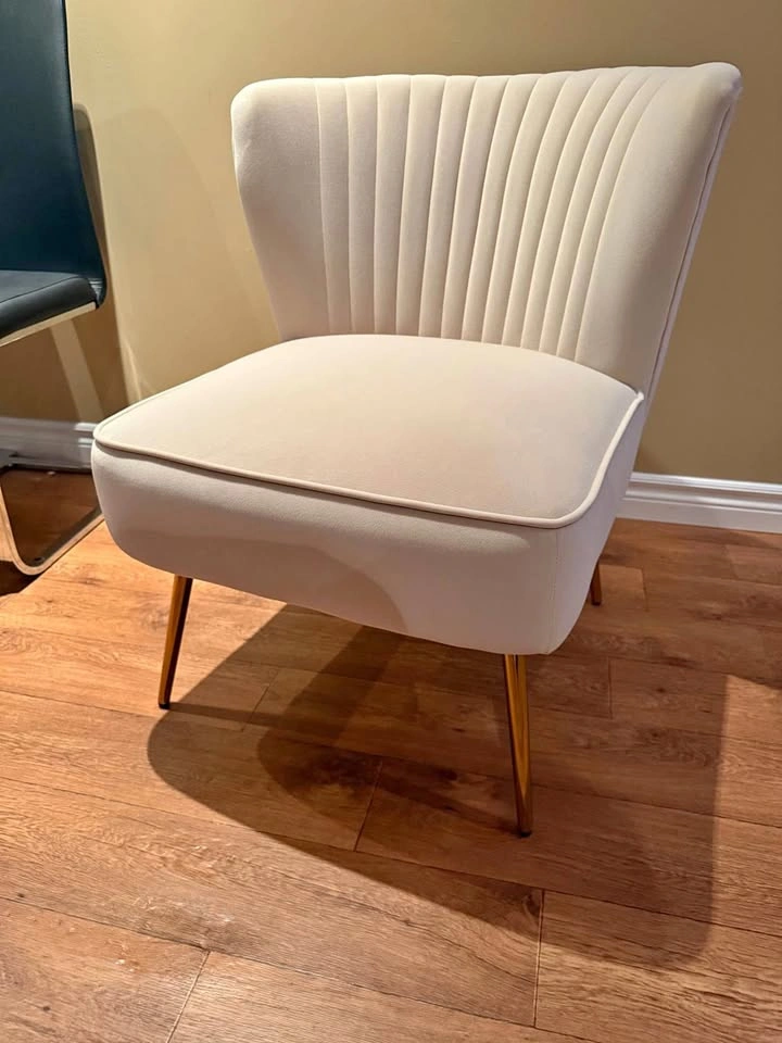 New Ivory Velvet Accent Chair – Gold Legs (Wayfair / Etta Avenue