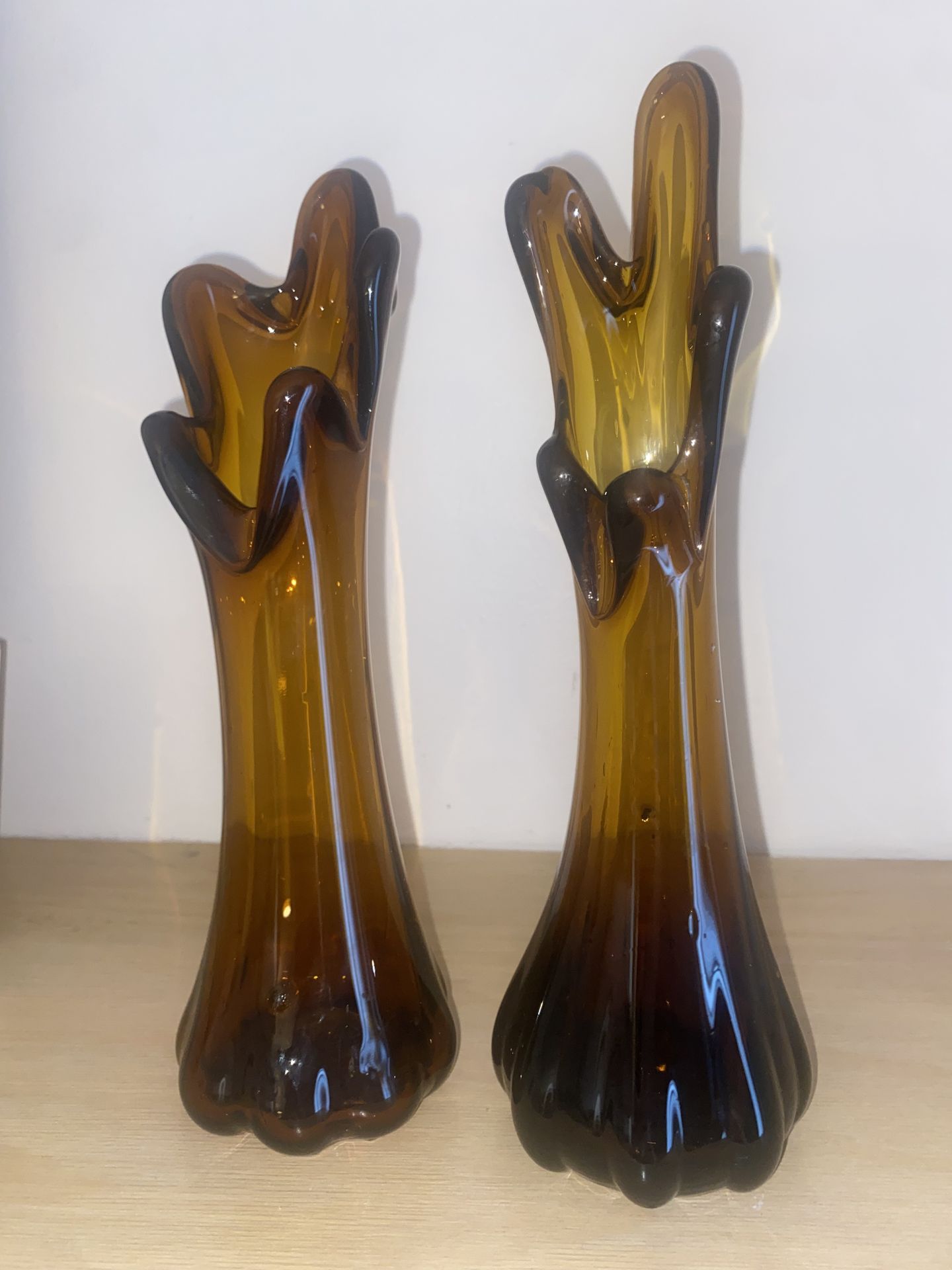 Set of 2 Vintage Amber Swung Vases