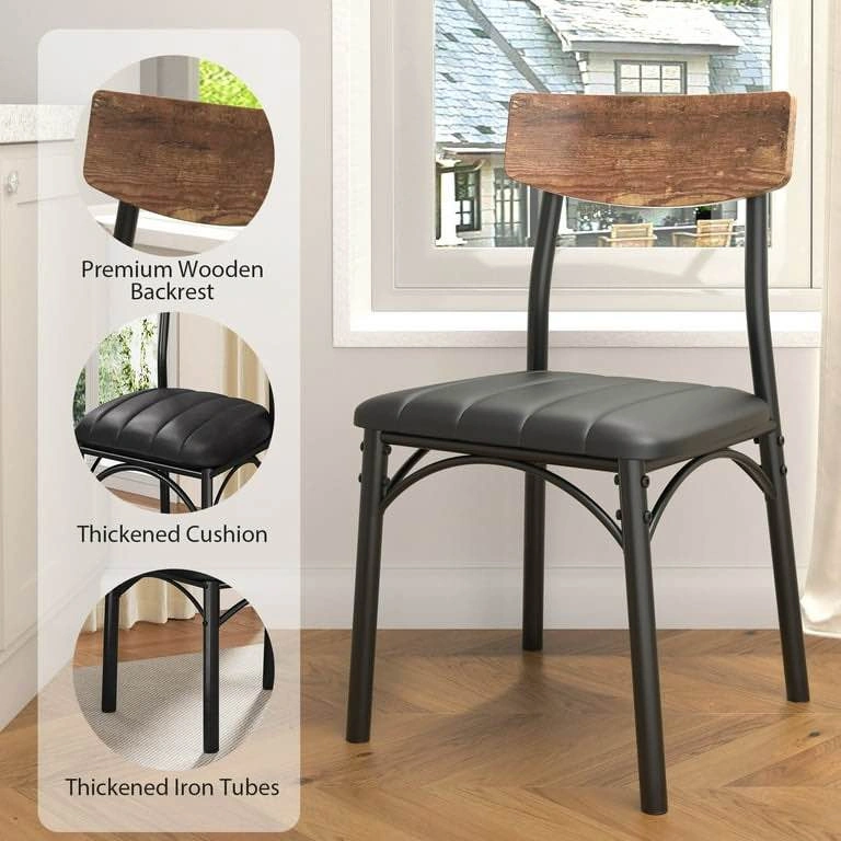 Dining Chairs Set of 4 – PU Leather Rustic Kitchen Chairs - photo 5