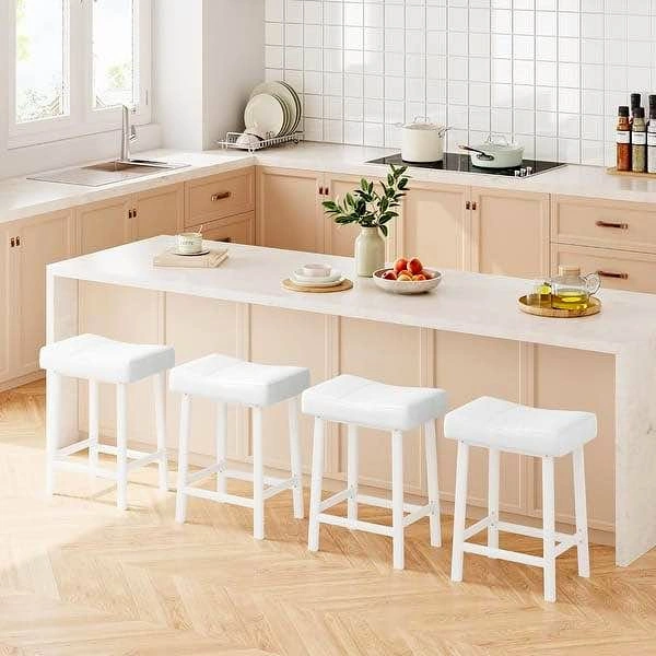 Set of 4 White 24" Counter Bar Stools