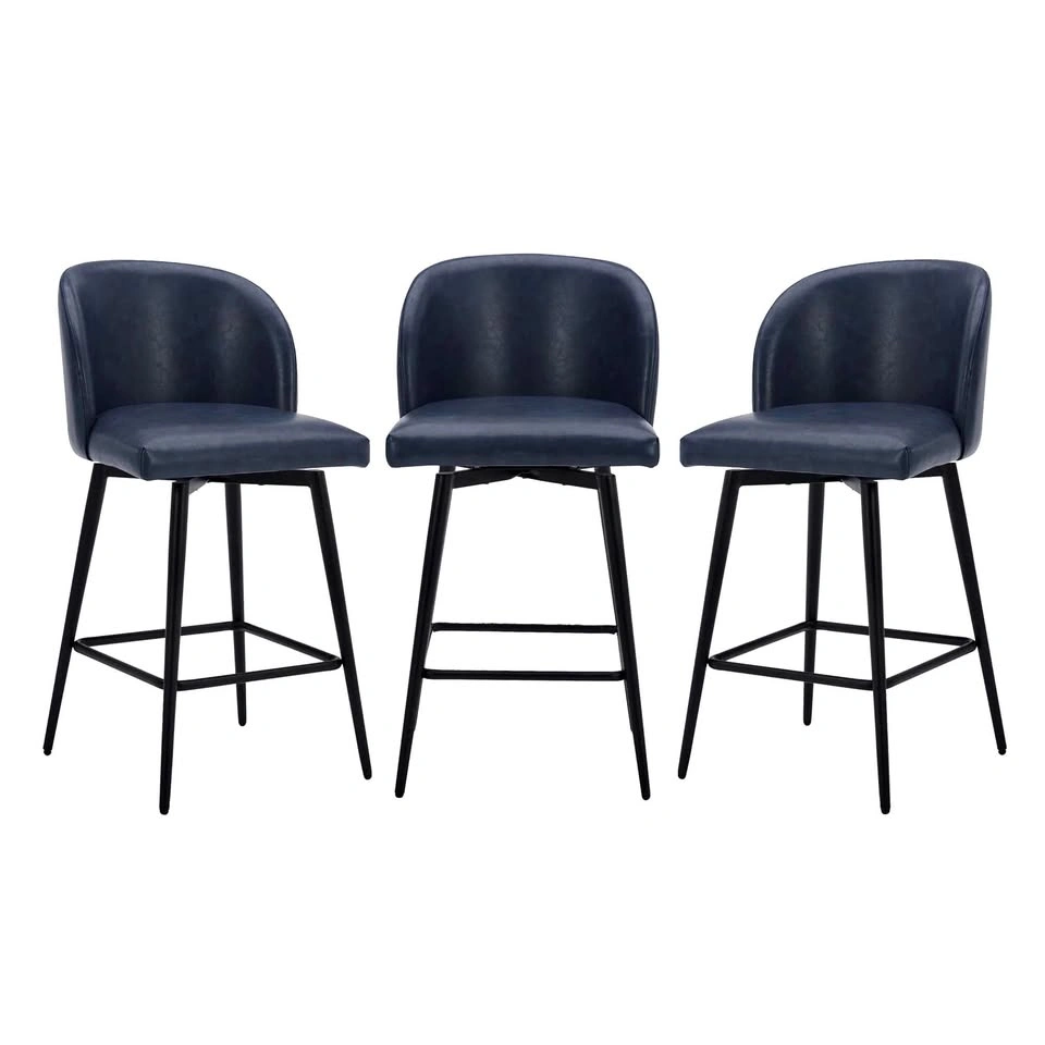 30" Blue Faux Leather Bar Stools - Set of 3