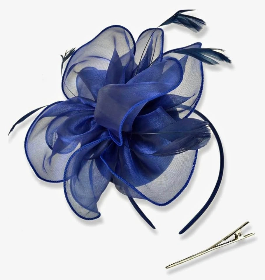 Royal Blue Feather Fascinator Tea Party Hat
