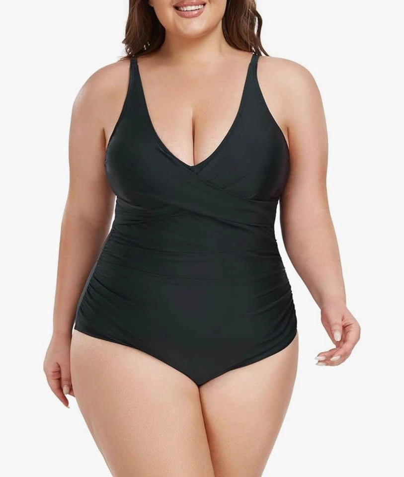 NEW Ocean Blues Black Plus Size XXL Ruched Wrap One Piece Swimsu - photo 2
