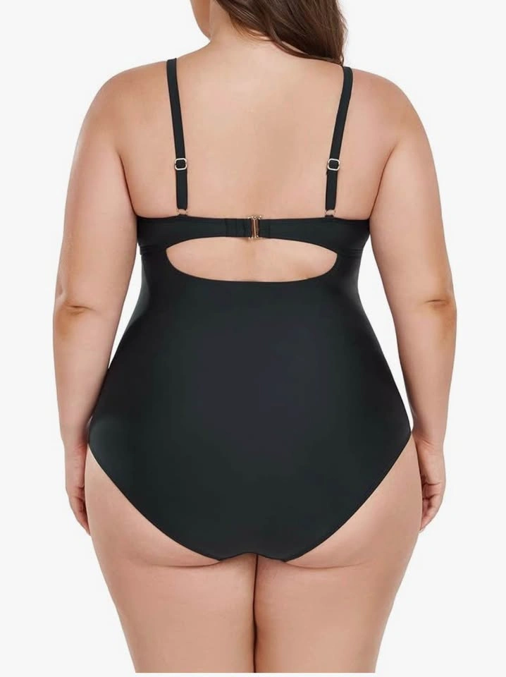 NEW Ocean Blues Black Plus Size XXL Ruched Wrap One Piece Swimsu - photo 5