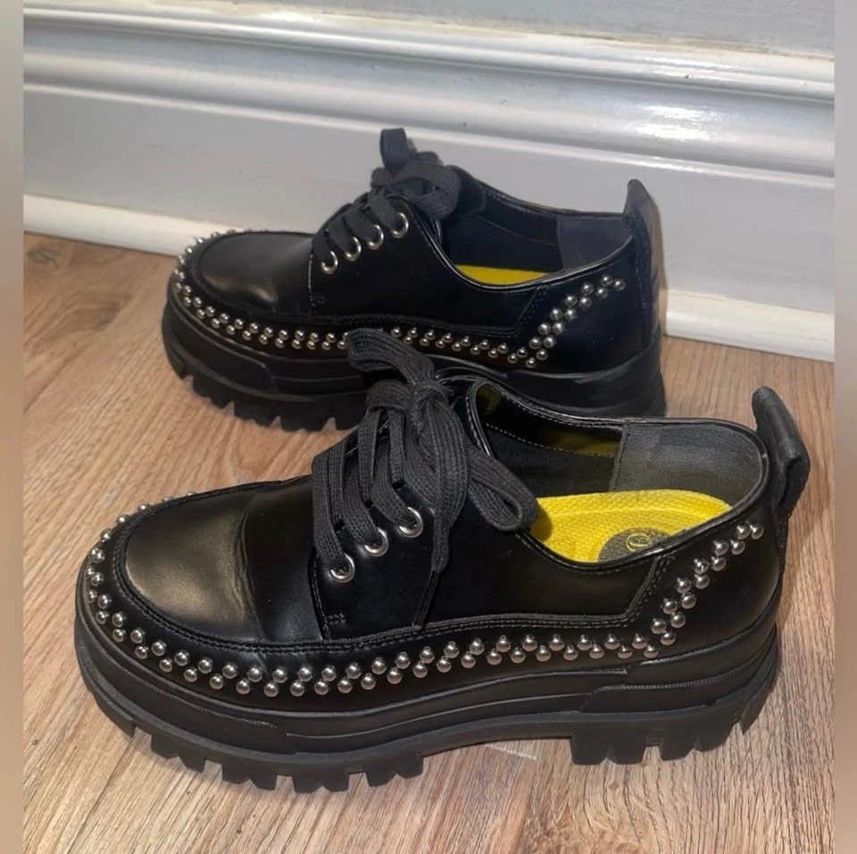 Buffalo London Black Faux Leather Platform Loafers Size 37 - photo 5