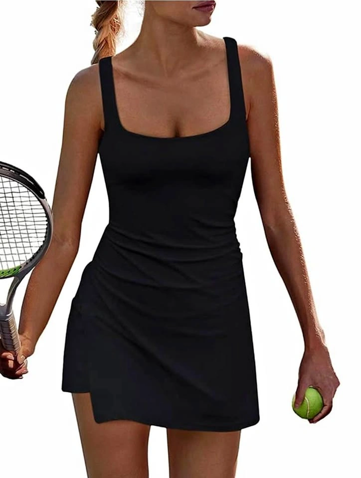 NEW TOD Black Tennis Dress Large Activewear Mini Dress with Buil