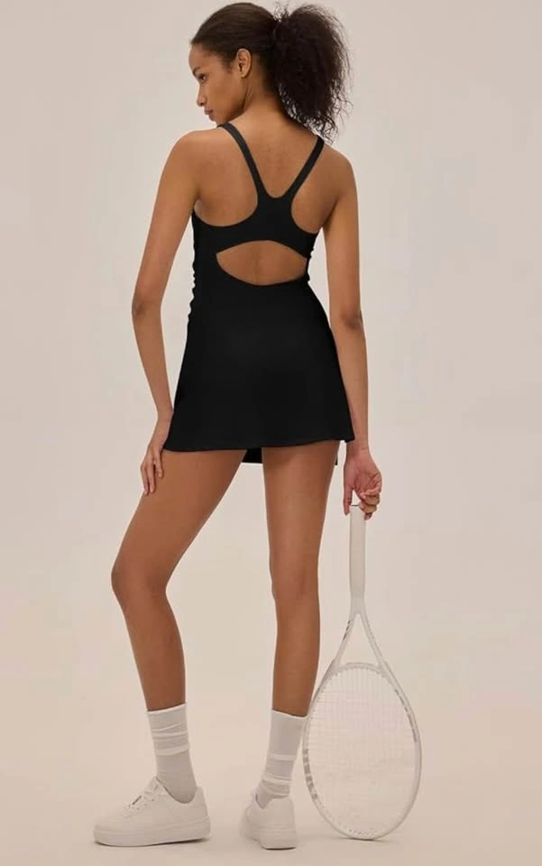 NEW TOD Black Tennis Dress Large Activewear Mini Dress with Buil - photo 2