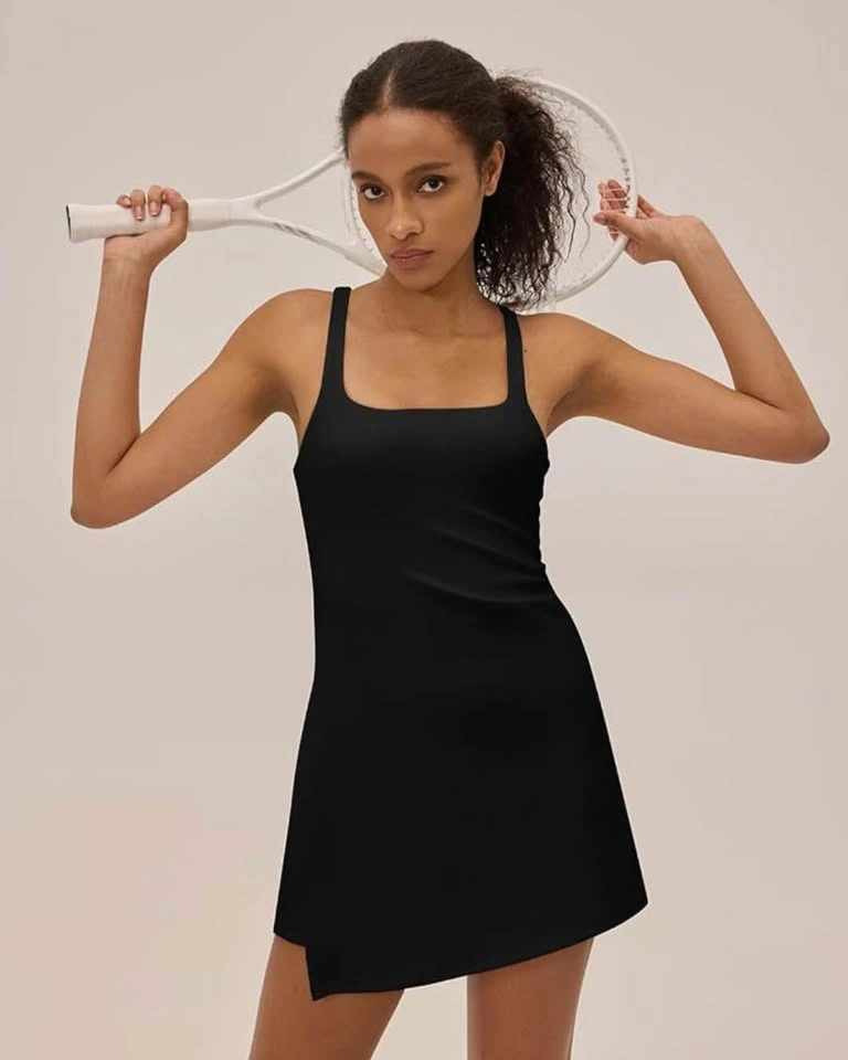 NEW TOD Black Tennis Dress Large Activewear Mini Dress with Buil - photo 3