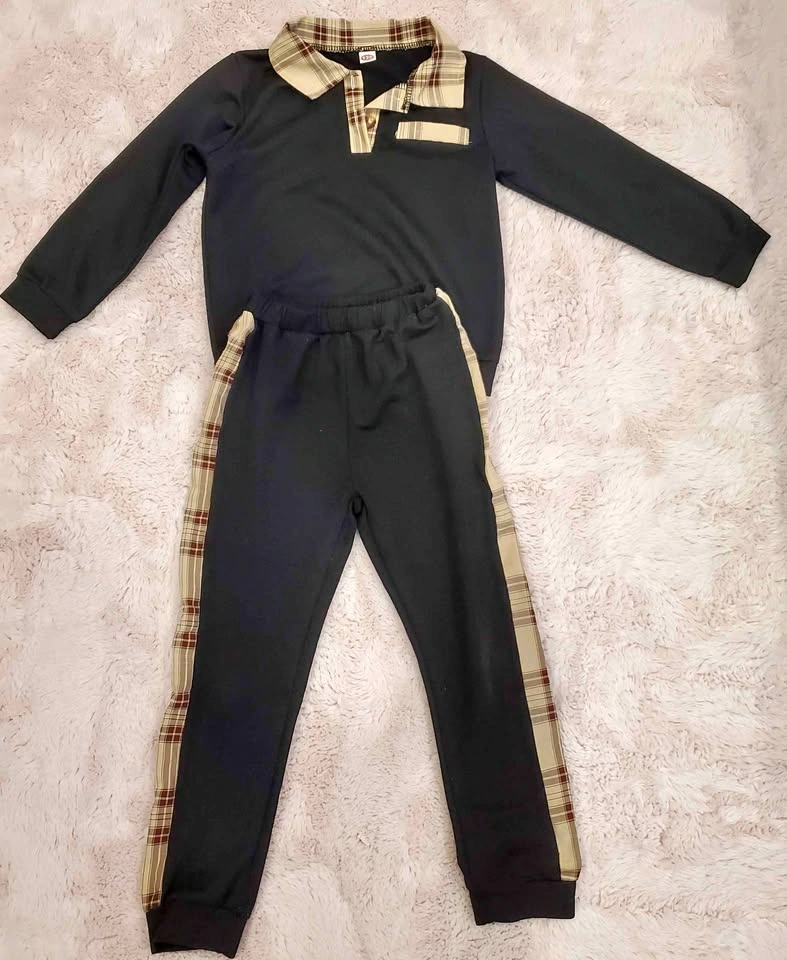 Kids 2-piece black plaid outfit size 120