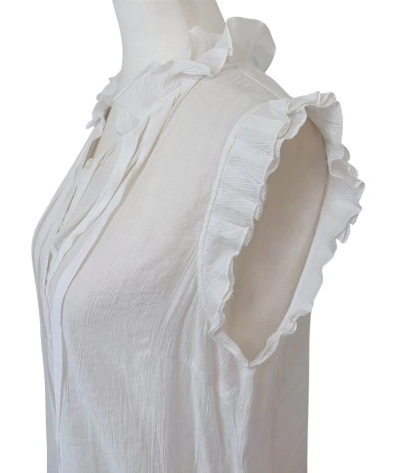 White Ruffle Sleeveless Button Down Pintuck Blouse - Size L - photo 3