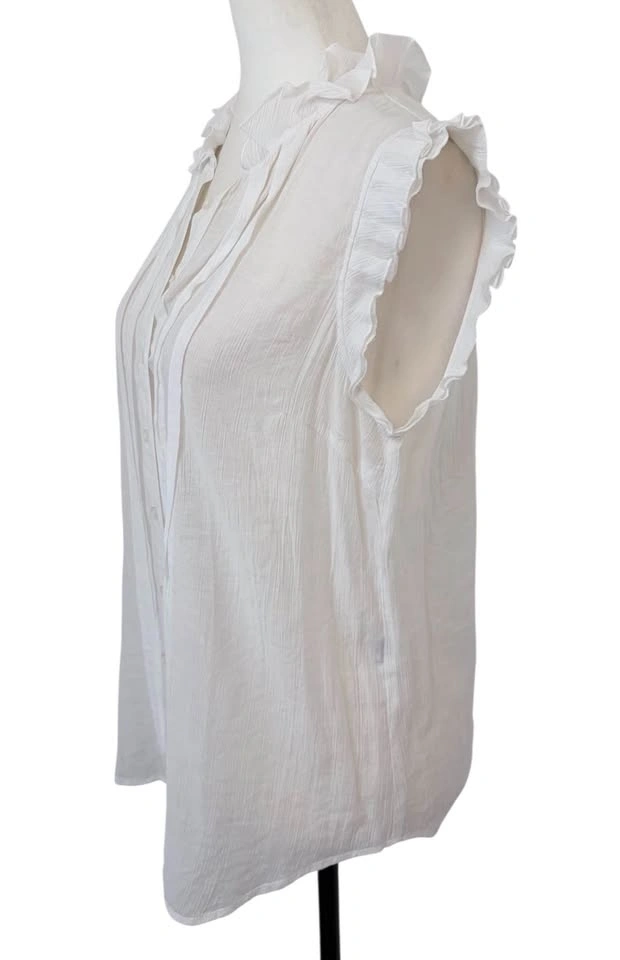 White Ruffle Sleeveless Button Down Pintuck Blouse - Size L - photo 4