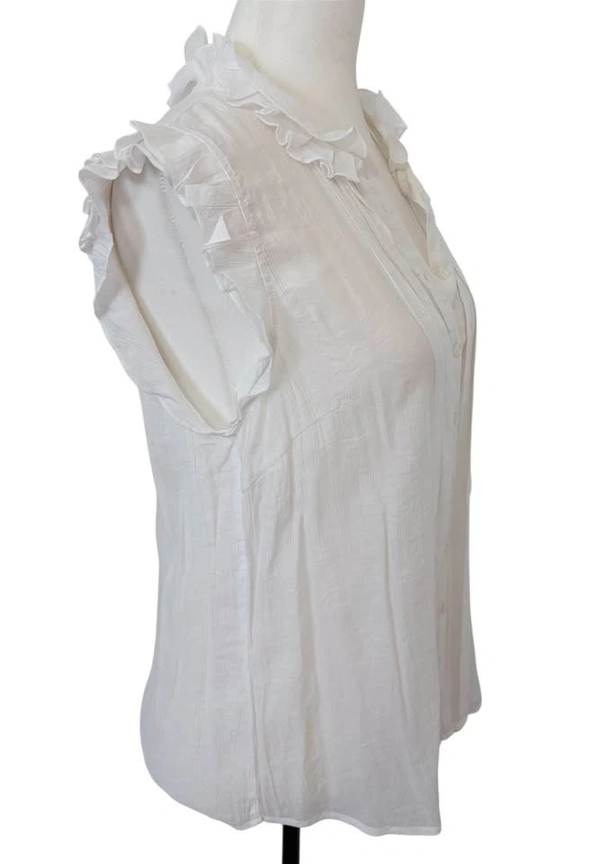 White Ruffle Sleeveless Button Down Pintuck Blouse - Size L - photo 5