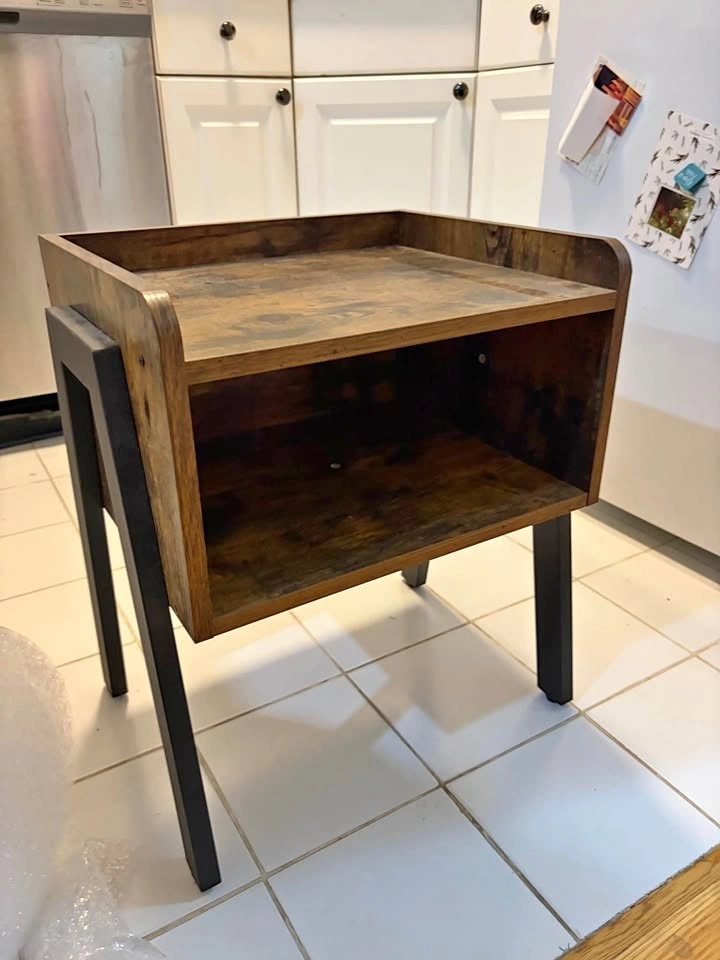 Industrial Side Table / Nightstand - Rustic Brown & Black
