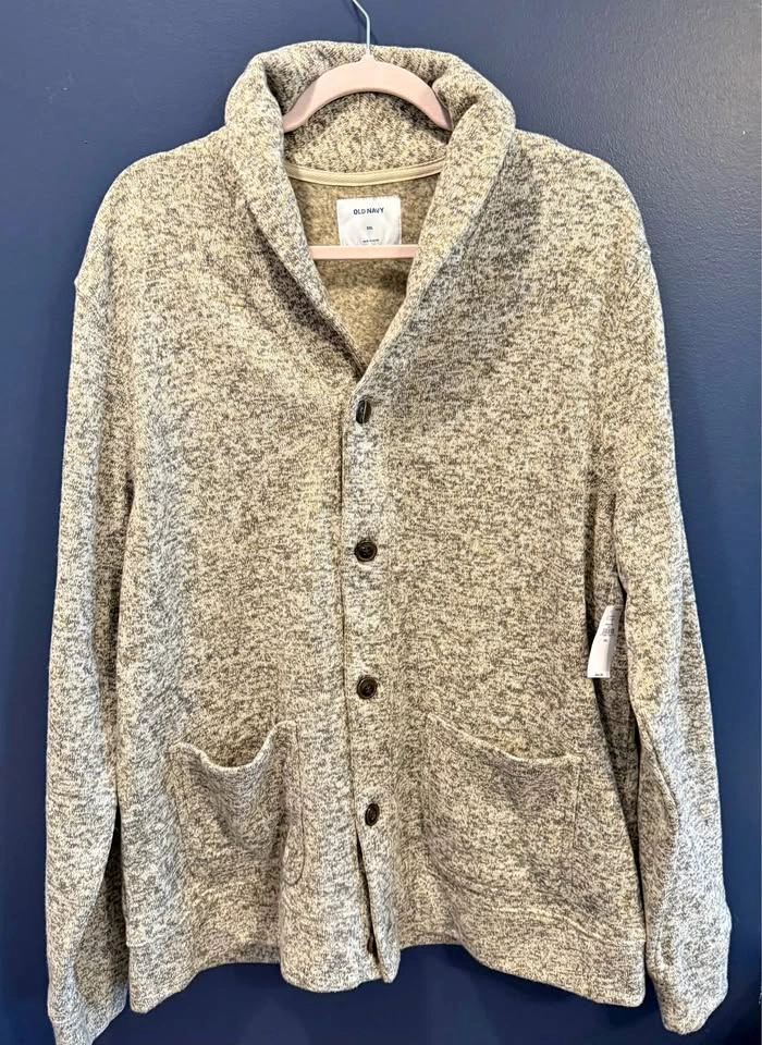 NWT Men’s XXL V-neck Cotton Button Down Sweater Oatmeal $20