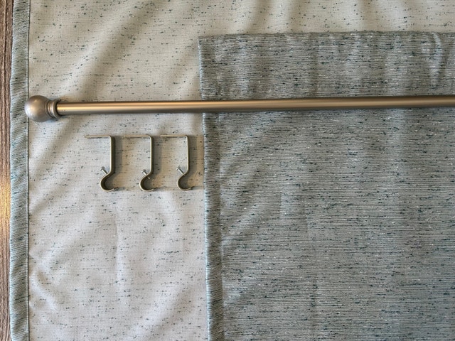 2 Light Teal Rod Pocket Curtain Panels w/ Rod & Brackets - photo 2
