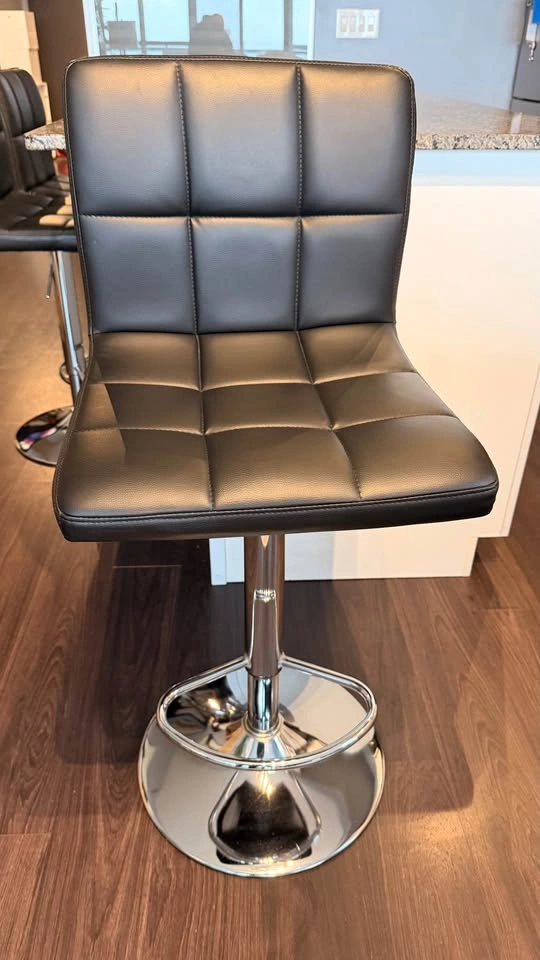 Adjustable Bar Stools (Black Faux Leather) - 1 Left!