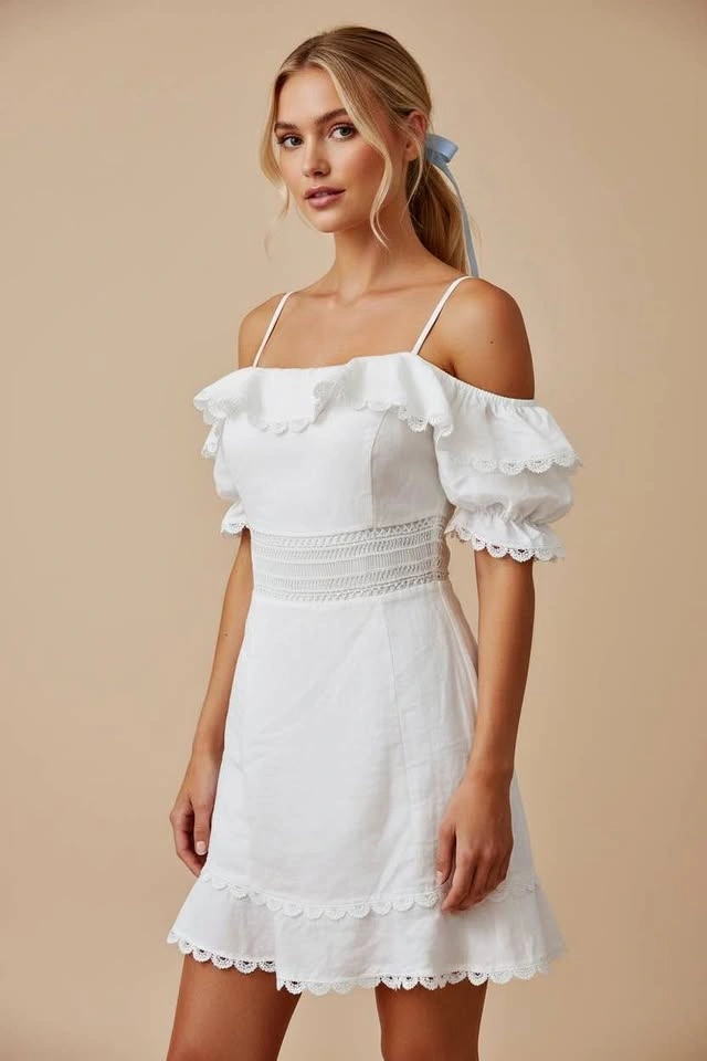 Princess Polly White Size 4 Lace Trim Off Shoulder Mini Dress Bo