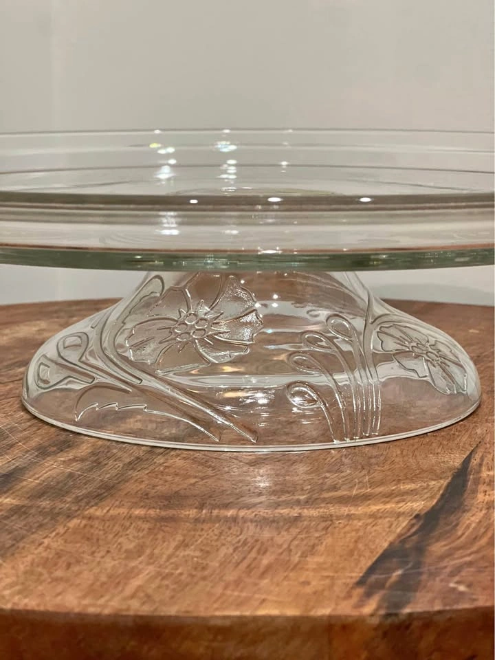 Vintage Luminarc Pedestal Cake Stand - Floral Glass 12.75"