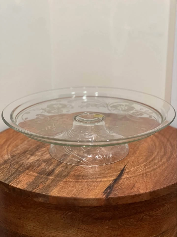Vintage Luminarc Pedestal Cake Stand - Floral Glass 12.75" - photo 2