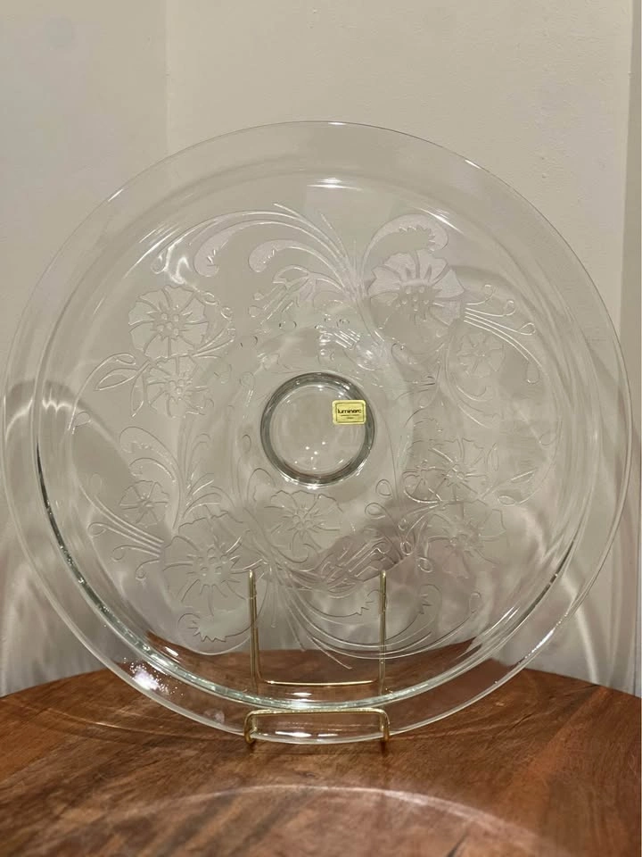 Vintage Luminarc Pedestal Cake Stand - Floral Glass 12.75" - photo 4